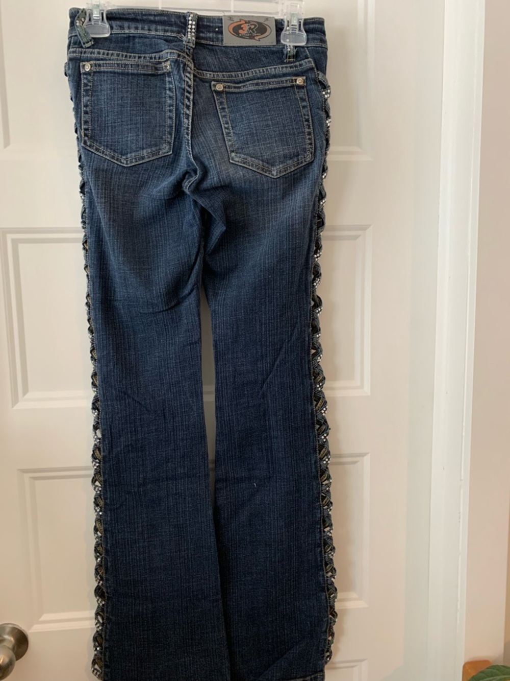 3Rstreet wear Dark Wash Women's Jeans with Embellished Lace-Up Side Trim - Picture 2 of 4